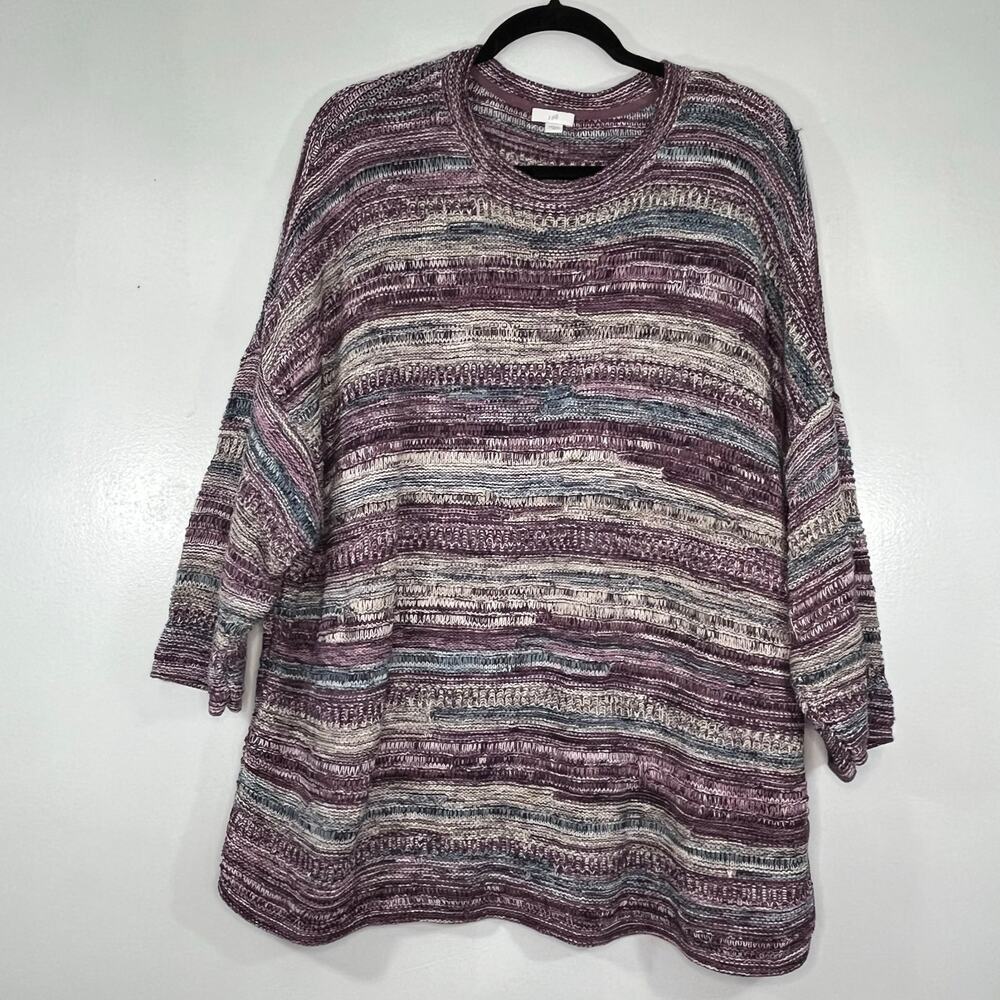 J. Jill Women Short Sleeve Sweater Crew neck Knit Striped Plus size 2X Cotton